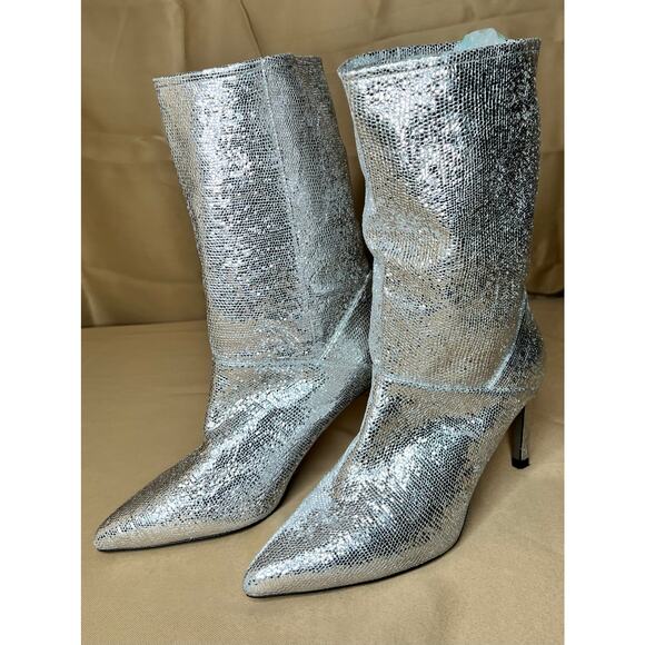 All Saints Orleans Metallic Pointed Toe Mid Calf Boots 8 - Picture 5 of 11